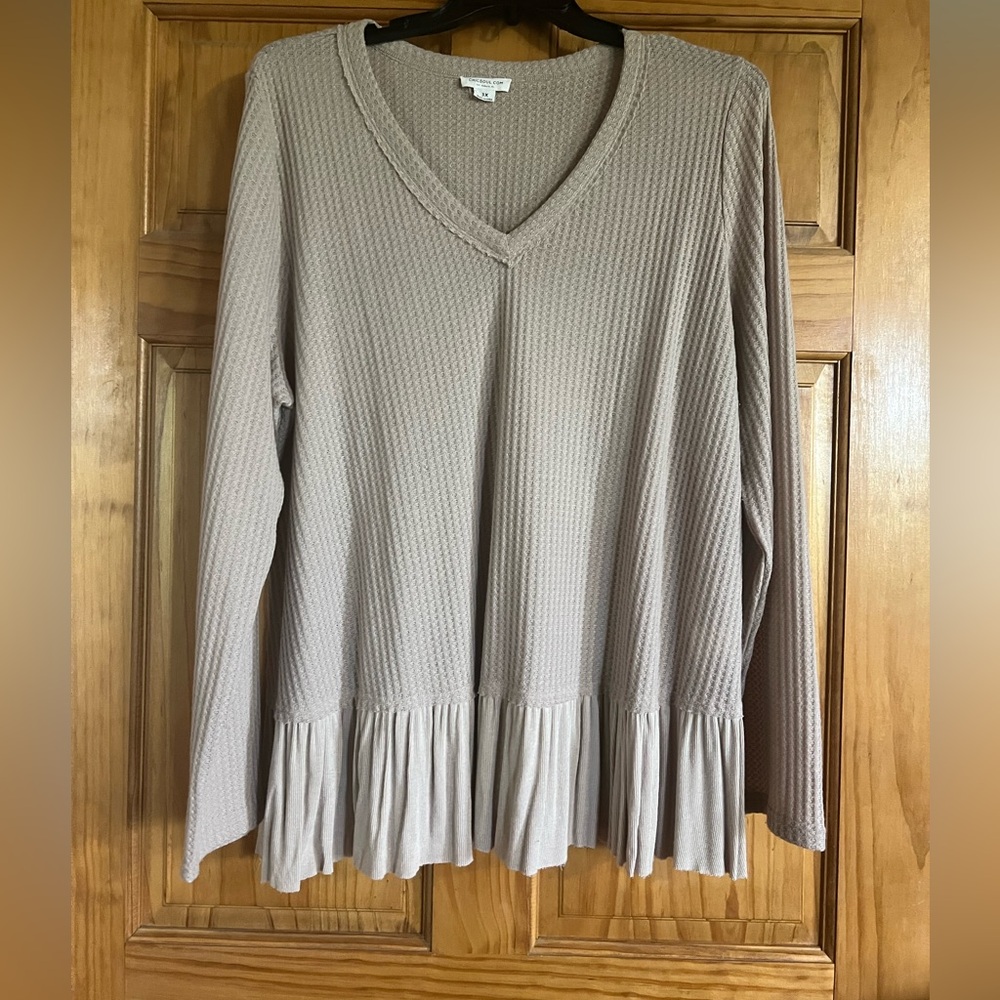 Chic Soul Waffle Knit Top with bottom ruffle